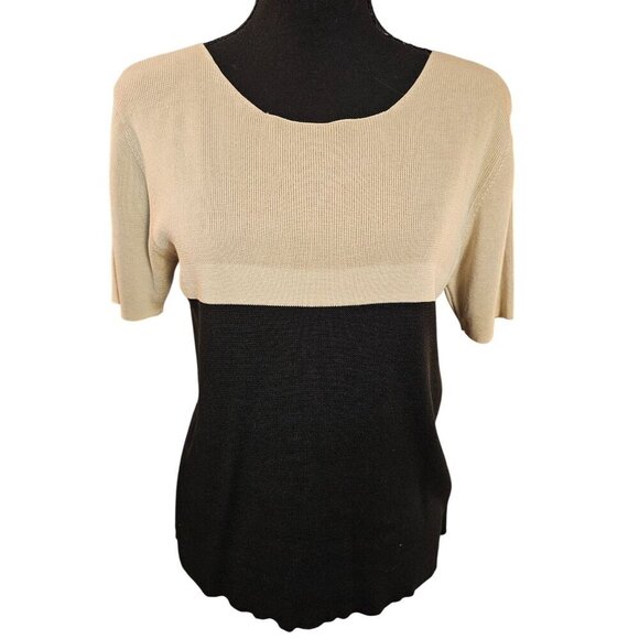 Silx Womens Two-Tone Black & Beige Short-Sleeve Silk Sweater Size M - Picture 1 of 3